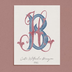 Wedding Monogram, Custom Vintage Watercolor Monogram, Custom Monogram Personalized Initials Couple Logo Crest, Digital Monograms PNG