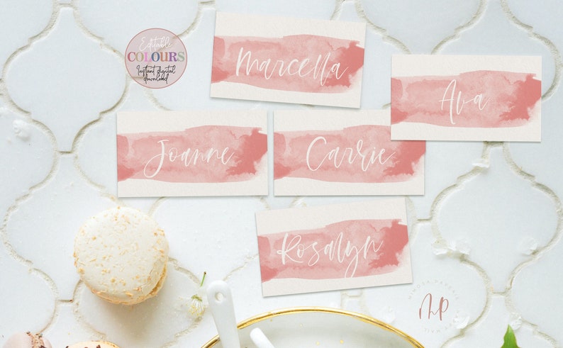 Calligraphy Place Cards, Printable Template, Editable Custom Color ...