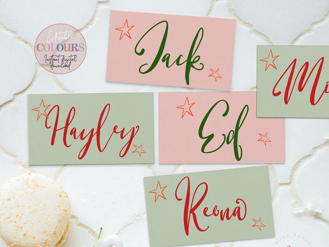 Christmas Place Cards Template, Printable Calligraphy Name Cards ...