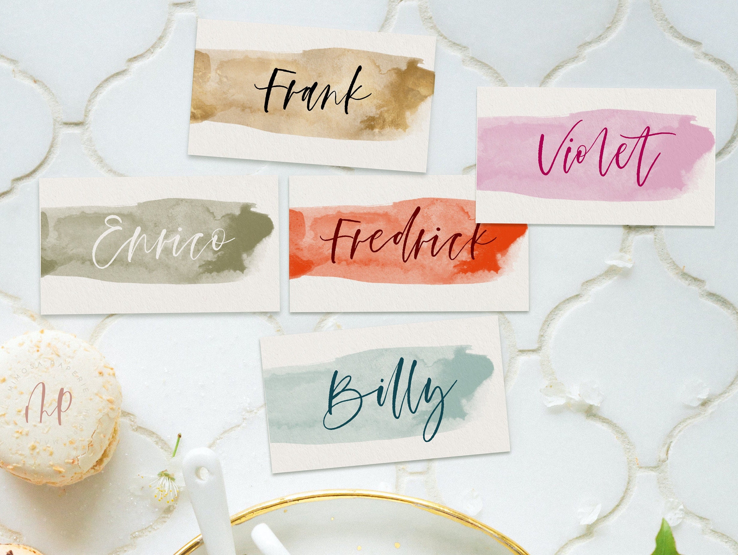 Calligraphy Place Cards, Printable Template, Editable Custom Color ...
