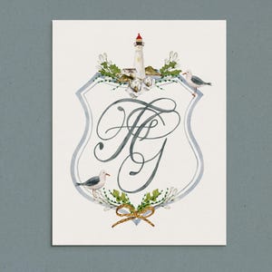 Coastal Wedding Crest Monogram, Personalized Custom Watercolor Crest, Wedding Logo Watercolor Wedding Stationery, Printable DIGITAL files
