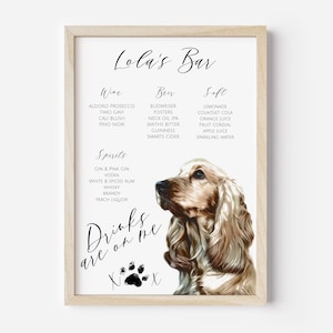 Hochzeit Barschild, Getränkekarte, Haustier-Liebhaber-Getränke, individuelle Illustration Ihres Haustier-Getränkeschilds, zum Ausdrucken hergestellt