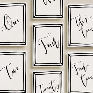 Grillige handbelettering tafelnummers bruiloft, Instant Download afdrukbare tabelnummers, eigenzinnige handgeschreven tafelnummerkaarten DIY 5 x 7"