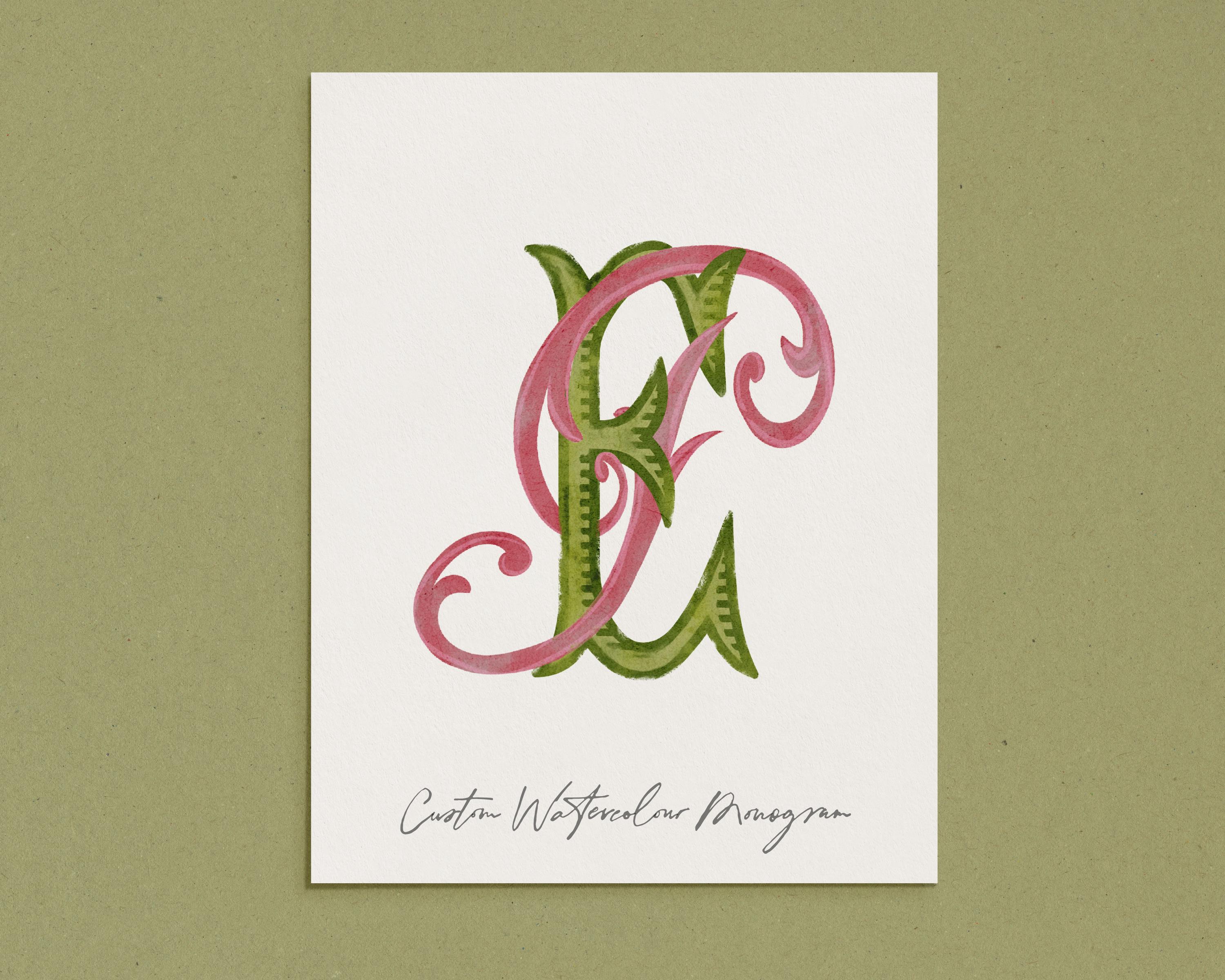 Custom Vintage Watercolor Monogram: Personalized Blue Interlocking ...