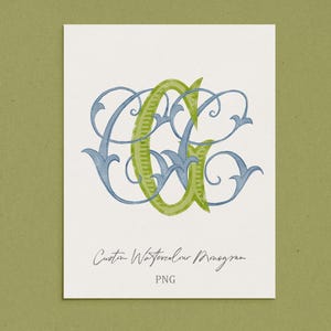 Monograma, Monograma vintage personalizado de acuarela, Monograma personalizado con 3 iniciales y escudo de pareja, Monogramas digitales de boda PNG