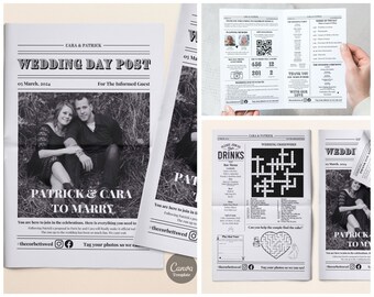 Editable Wedding Program Newspaper Template (Canva DIY)