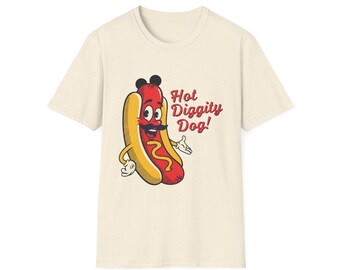 Que delícia de cachorro-quente! Camiseta unissex de tecido macio - Camiseta divertida com estampa, ideal para churrasco, presente para amantes de cachorro-quente, roupa casual de verão, camiseta engraçada para foodie