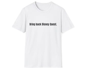 Camiseta "Bring Back Disney Quest" | Camiseta unissex de tecido macio para fãs da Disney, ideal para uso casual, ótima ideia para presente, perfeita para parques temáticos, Disney nostálgica, retrô