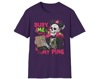 Camiseta "Enterrem-me com meus Pins", Camiseta de Halloween da Disney, Camiseta para Troca de Pins da Disney, Camiseta de Pins da Disney, Pins da Disney à Venda, Camiseta para Dia no Parque, Camiseta Divertida