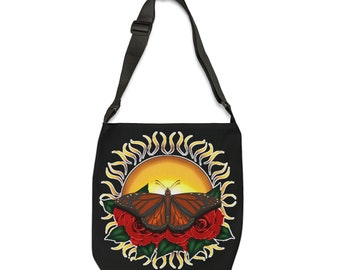 Monarch Butterfly With Rising Sun and Roses Adjustable Tote Bag (AOP)