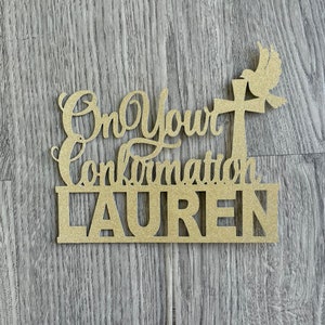 Personalised Confirmation Cake Topper Gold Glitter