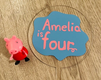 Peppa Pig inspired Acrylic Paddle Cake Topper