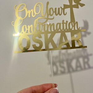 Personalised Confirmation Cake Topper Gold Mirror