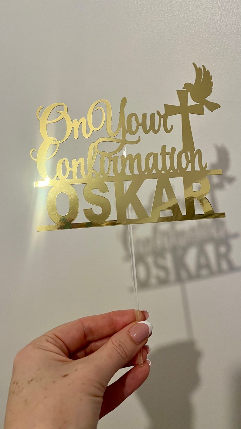 Personalised Confirmation Cake Topper Gold Mirror