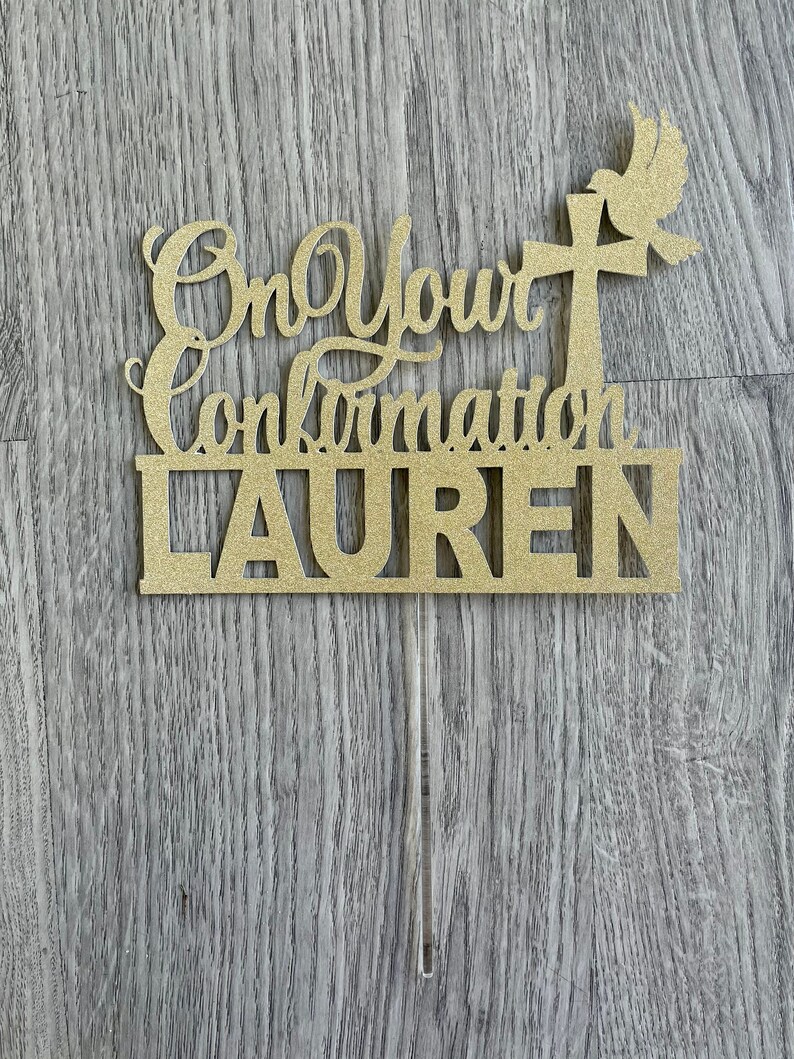 Personalised Confirmation Cake Topper Gold Glitter