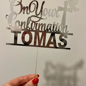 Personalised Confirmation Cake Topper Silver Mirror