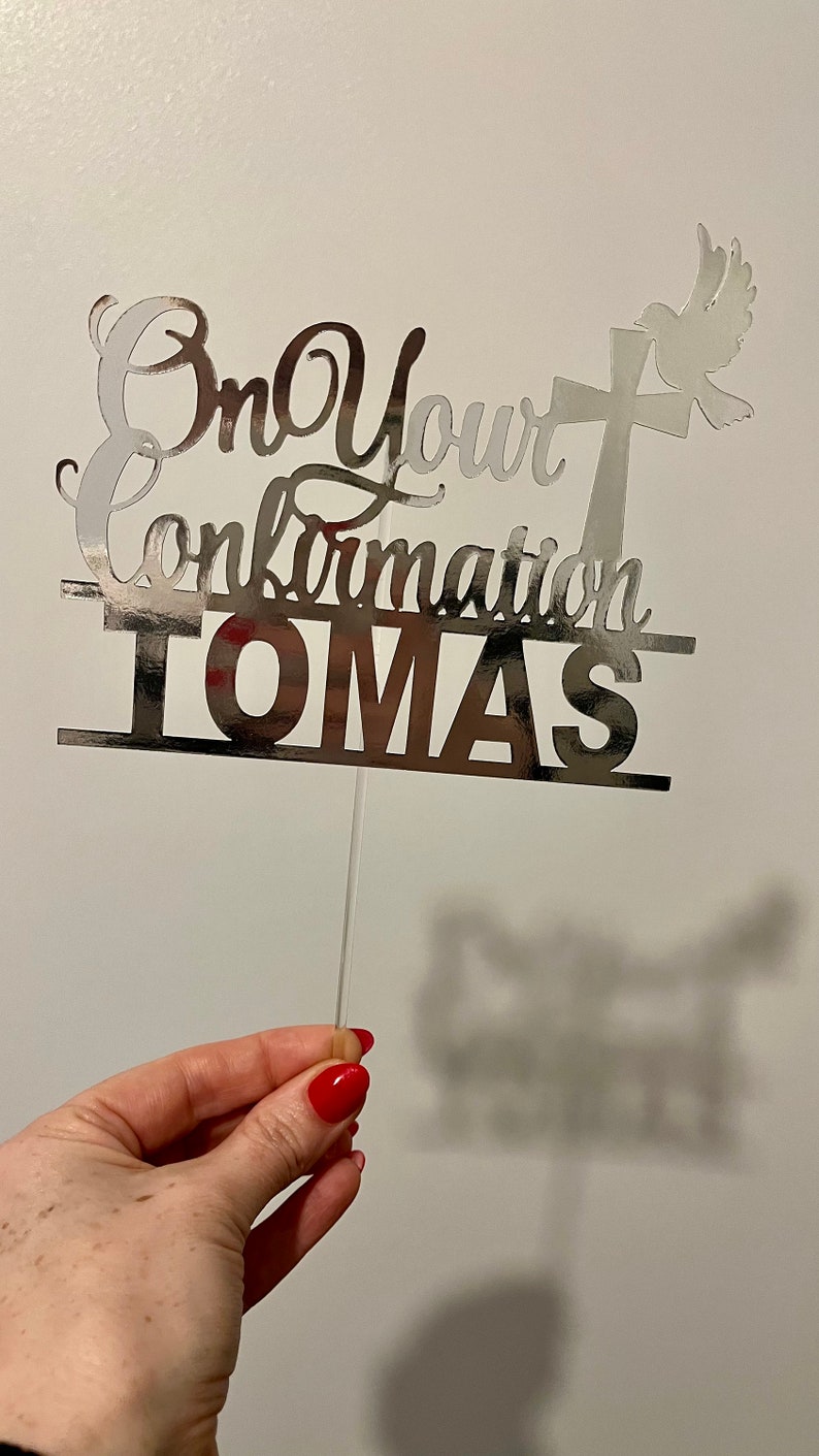 Personalised Confirmation Cake Topper Silver Mirror