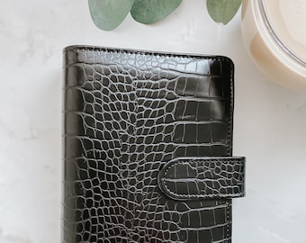 A6 Black Croc Budget Binder | 6-Ring Binder | Cash Envelopes Binder for Cash Envelope System | Minimalist | Cash Stuffing and Sinking Funds