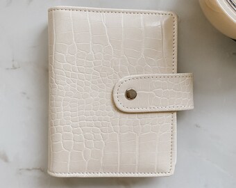 A7 Cream Croc Budget Binder | 6-Ring Binder | Cash Envelopes Binder for Cash Envelope System | Minimalist | Cash Stuffing and Sinking Funds