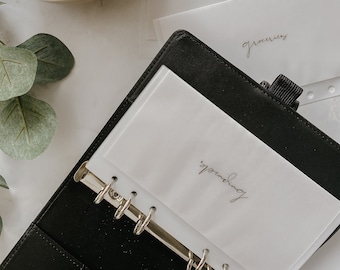 A6 Custom Cash Envelopes in Cursive Font | Personal Size | Minimalist | Matte Frosted | Vellum | Laminated | Cash Budget 6-Ring Binder