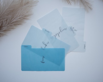 Minimalist Blue Ombre Cash Dividers with Tabs | A6 Cash Envelopes | Cash Envelopes | Transparent Cash Dividers for Budgeting