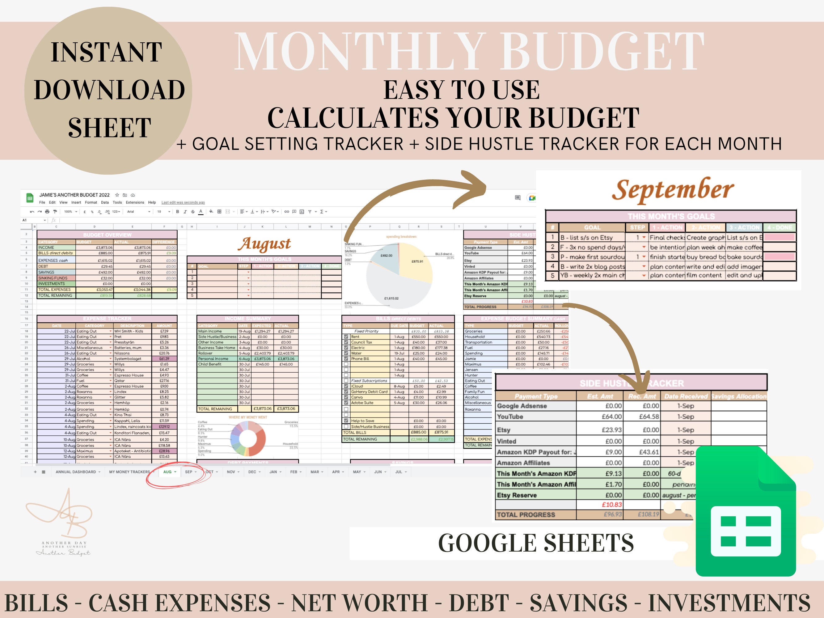 ULTIMATE Monthly Budget Spreadsheet • Google Sheets Budget Template ...