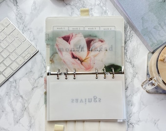 Rose Customisable Tab Dividers | A6 Cash Envelopes 6-hole size | Cash Budgeting Dividers | Minimal Planner Tabs | Transparent Cash Dividers