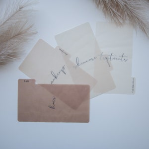 Minimalistische ombre geldverdelers met lipjes in natuurlijk bruin | A6-geldenveloppen | Contante enveloppen | Transparante cashdividers voor budgettering