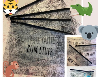 Mums Organiser Bags, Animals of the World Print - Labour Bag, Baby Hospital, Mum to Be, Toiletries, Maternity, Snack, Nappy, Wipeable Zip up