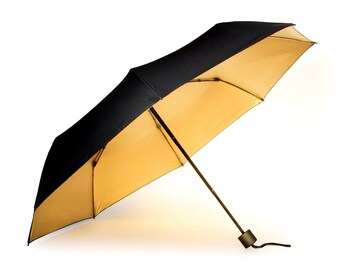 Black and Gold Umbrella | Metallic Compact Umbrella | Lightweight Windproof Rain Umbrella | Travel Umbrella | Foldable Umbrella