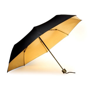 Black and Gold Umbrella | Metallic Compact Umbrella | Lightweight Windproof Rain Umbrella | Travel Umbrella | Foldable Umbrella