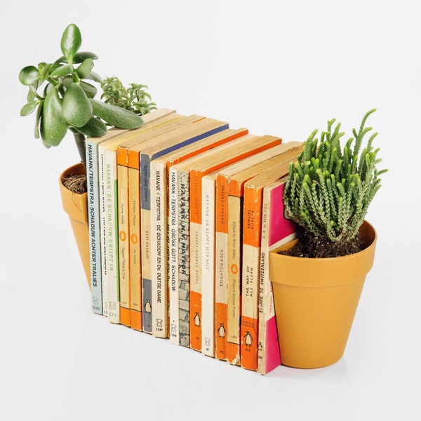 Plant Pot Book Ends | 2 Decorative Bookends For Shelves | Indoor Plant Pots | Terracotta Style Pot | Planter Bookends | Bookshelf Decor