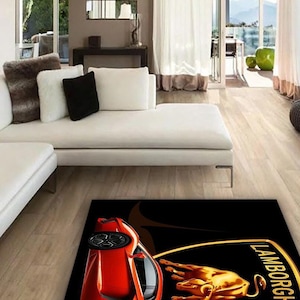 Lamborghini rectangular carpet, rug, man cave, decoration, living room, for husbands ,birthday gift, office carpet,  garage carpet,  fathers