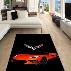 Alfombra rectangular Corvette, Alfombra, Cueva del hombre, Decoración, Alfombra de sala, Adorno de marca de coche de garaje, cumpleaños, oficina, para tus hijos