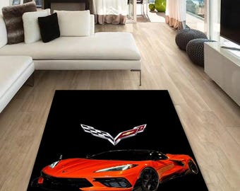 Corvette rectangular carpet, Rug, Man cave, Decoration, Living room rug Garage car brand ornament, birthday, office, for your children