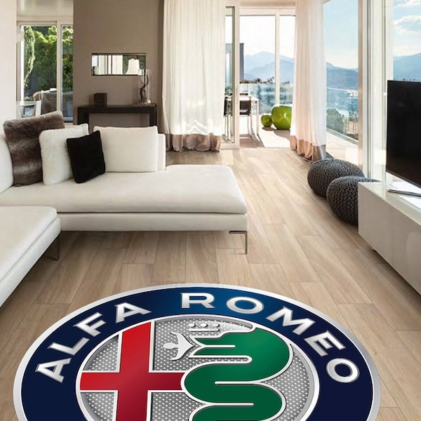 Alfa Romeo round carpet, Man Cave, Decoration, Living Room, Car Brand, Garage, Cars, Gift, Fathers Day, Gift for husband