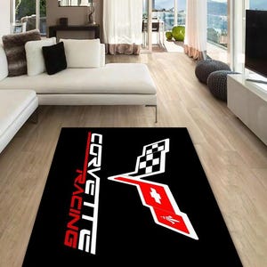 Alfombra rectangular Corvette, Alfombra, Cueva del hombre, Decoración, Alfombra de sala, Adorno de marca de coche de garaje, cumpleaños, oficina, para tus hijos