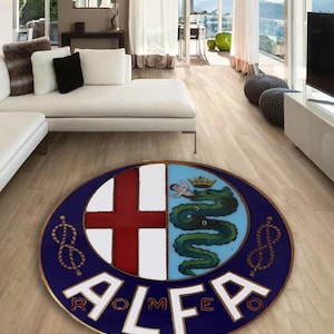 Alfa Romeo round carpet, Man Cave, Decoration, Livingroom, Car Brand, Garage, Cars, Gift, Fathersday, Gift for husband