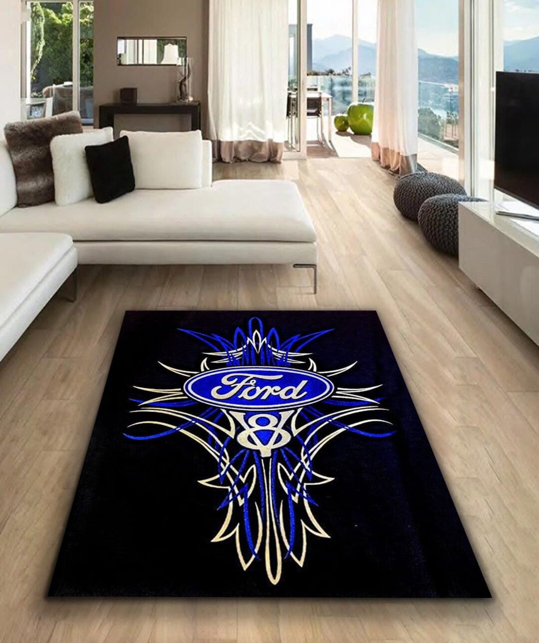 V8 Rug Ford V8 Rectangular Carpet, Rug, Man Cave, Decoration, Living Room Rug ...