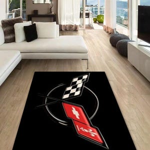 Alfombra rectangular Corvette, Alfombra, Cueva del hombre, Decoración, Alfombra de sala, Adorno de marca de coche de garaje, cumpleaños, oficina, para tus hijos