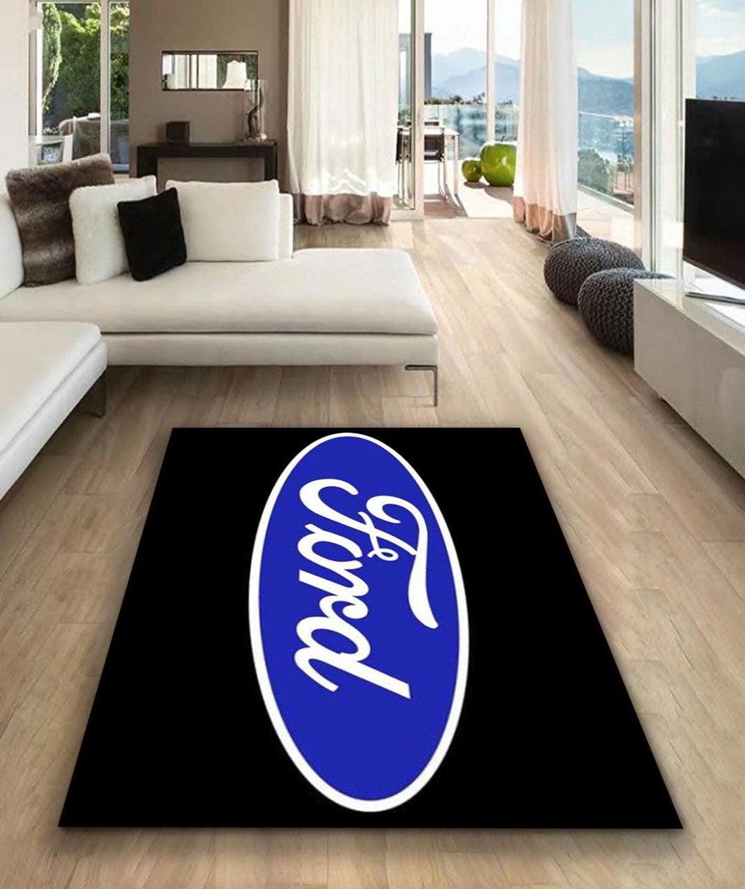 Ford Rug Cream Ford Rectangular Carpet, Rug, Man Cave, Decoration, Living Room Rug ...