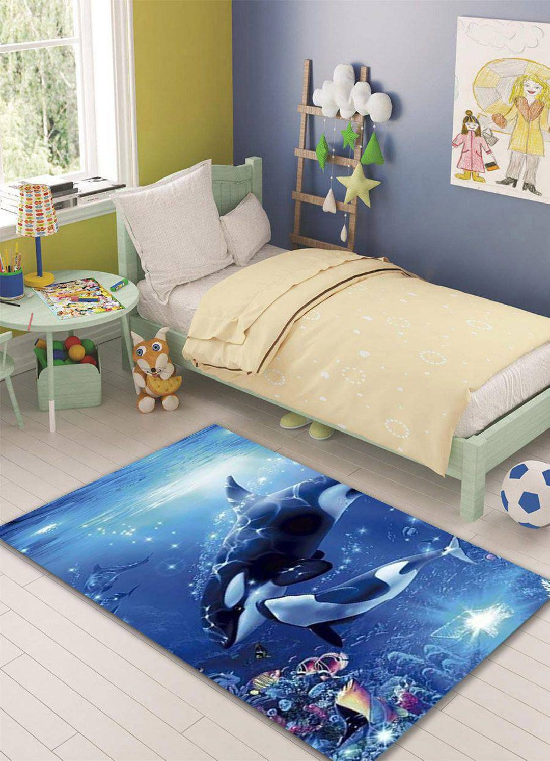 Whales Kids Room Rug, Ocean Cartoon Carpet, Non-toxic - Etsy