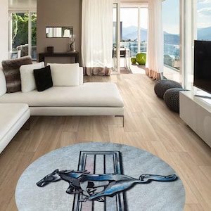 Ford mustang round carpet, Man Cave, Decoration, Livingroom, Car Brand, Garage, Cars, Gift, Fathersday, Gift for husband,
