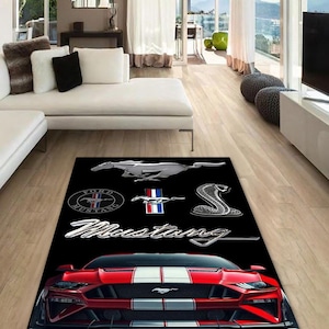 Ford Mustang rectangular carpet, Rug, Man cave, Decoration, Living room rug, for husband, garage, for your loved ones, for your birthday