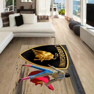 Lamborghini  logo rectangular carpet, rug, man cave, decoration, living room, for husbands ,birthday gift, office carpet,  garage carpet,