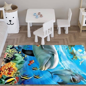 Alfombra rectangular delfines, alfombra, dibujos animados, película, decoración, sala, habitación infantil, cumpleaños, guardería, tus nietos