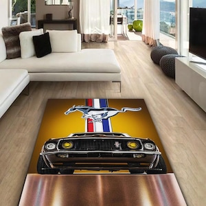 Ford Mustang rectangular carpet, Rug, Man cave, Decoration, Living room rug, for husband, garage, for your loved ones, for your birthday