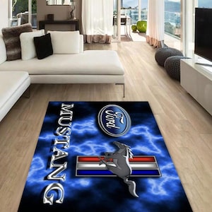 Ford mustang rectangular carpet, Rug, Man cave, Decoration, Living room rug Garage car brand ornament, birthday, office, for your children