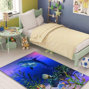 Alfombra rectangular delfines, alfombra, dibujos animados, película, decoración, sala, habitación infantil, cumpleaños, guardería, tus nietos