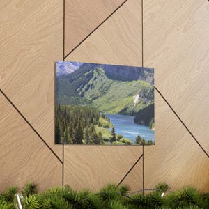 Serene Mountain Lake Photo - Nature Photography Print-wonderful lake view with mountains backdrop printed on canvas frame.